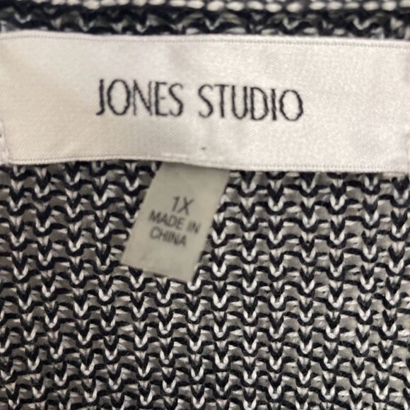 Jones Studio Cardigan Sz 1X Black & White Knit Open Front Fringe Hem - Picture 3 of 5